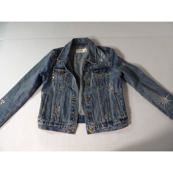 Pistola Small Denim Jean Jacket Firework Sequins Starburst 90s Y2K Art to Wear - Picture 4 of 16